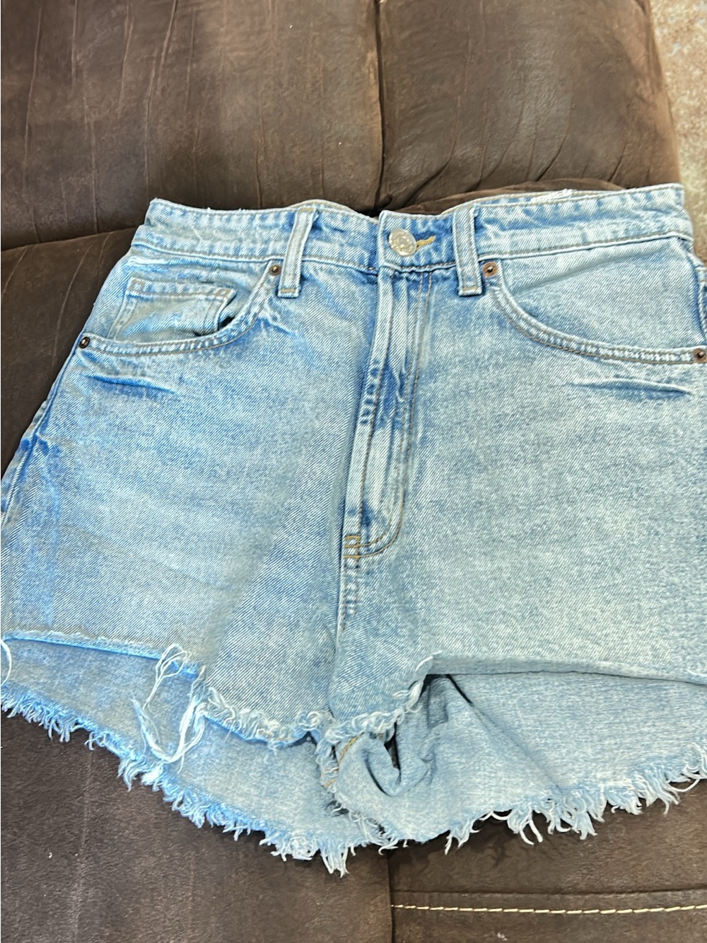 Zara Light Blue Frayed Denim Shorts